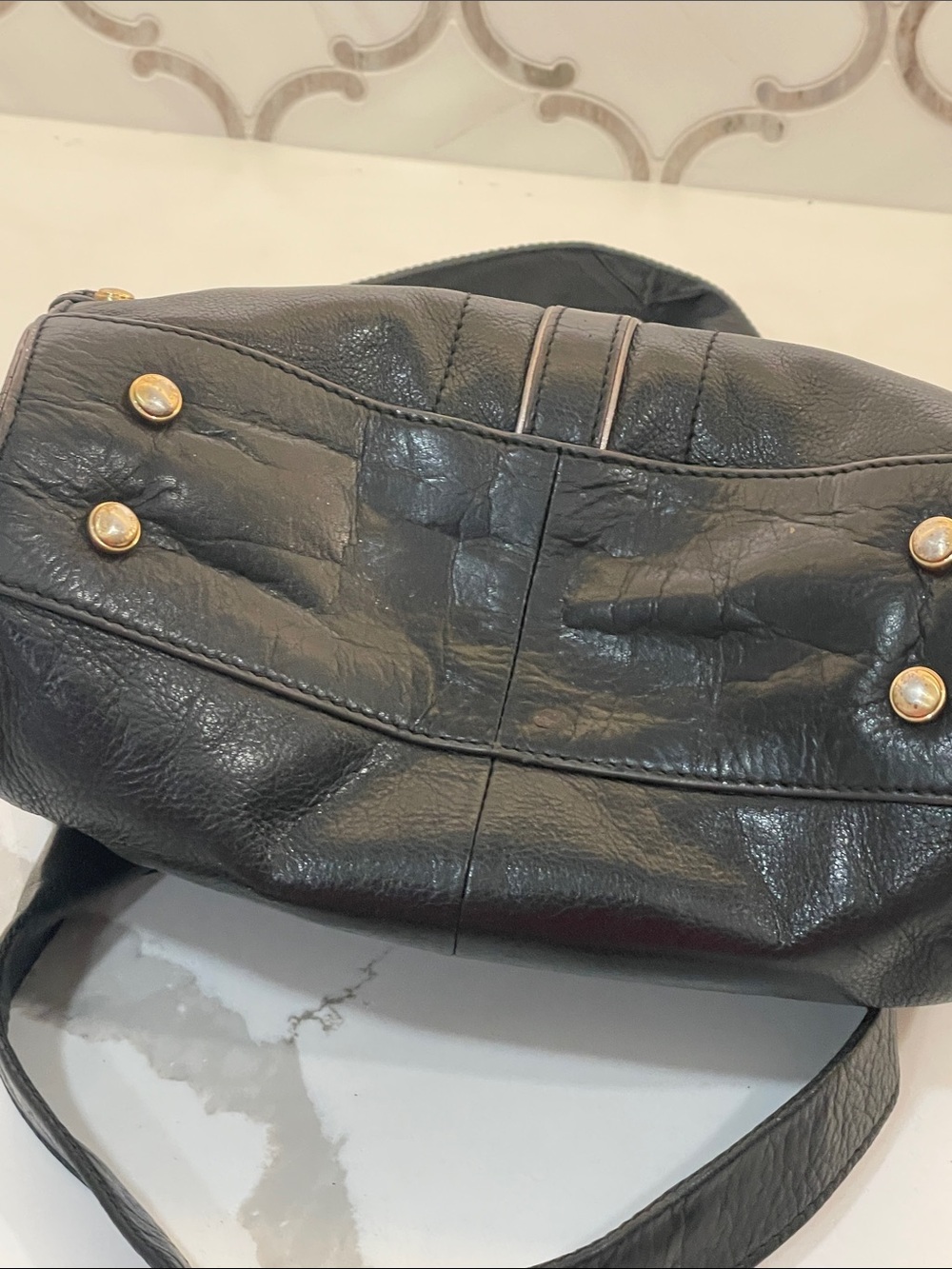b. makowsky Black Leather Shoulder Bag with Gold Hardware - Picture 15 of 15